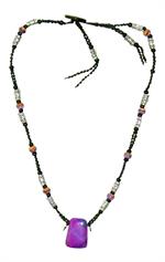 Unik halskæde med lilla turkis og keramikperler